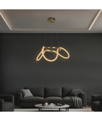 kelvo® GLOW KLV-101-0162 Κρεμαστό Φωτιστικό Οροφής LED 36W 3600lm 360° AC 220-240V IP20 Ρυθμιζόμενο Λευκό CCT με Χειριστήριο από 2700K έως 6000K Dimmable - Lumileds SMD Chip - Χρυσό Πλατίνα - Μ70 x Π70 x Υ40cm - 3 Χρόνια Εγγύηση